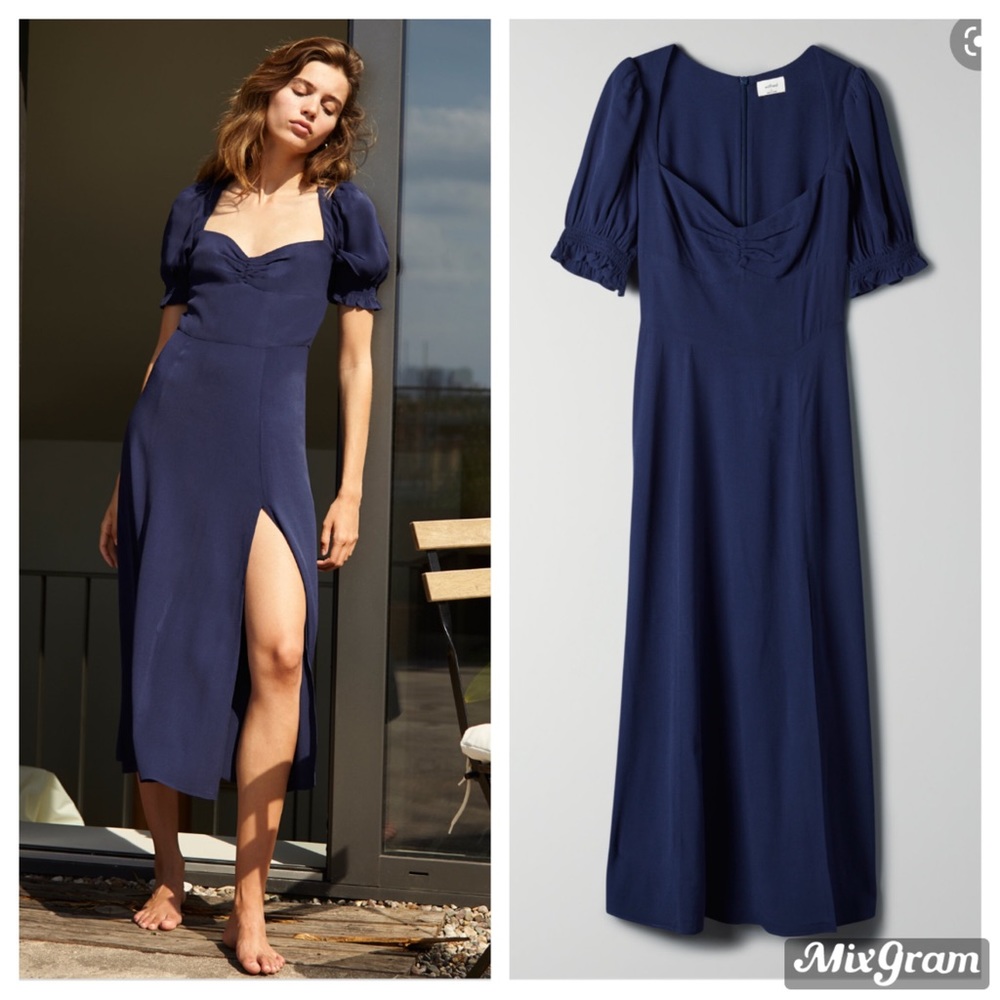 Aritzia tome sweetheart neckline puff sleeves midi dress